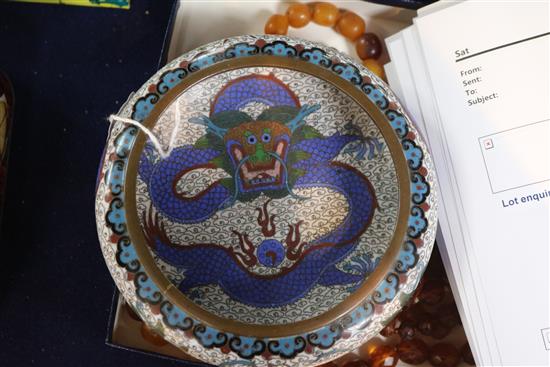 A Chinese cloisonne enamel bowl and a similar box